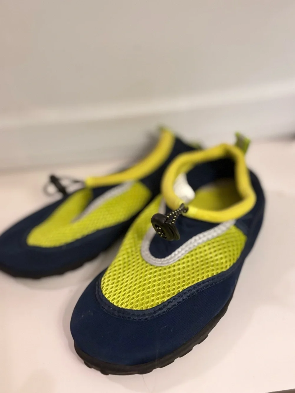 west loop Neon Yellow and Navy Kids Water Shoes with Bungee Toggle